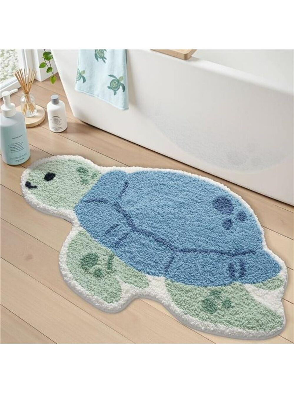 Blue Sea Turtle Bathroom Rug Non Slip Bath Mat Plush Absorbent Washable Floor Ca